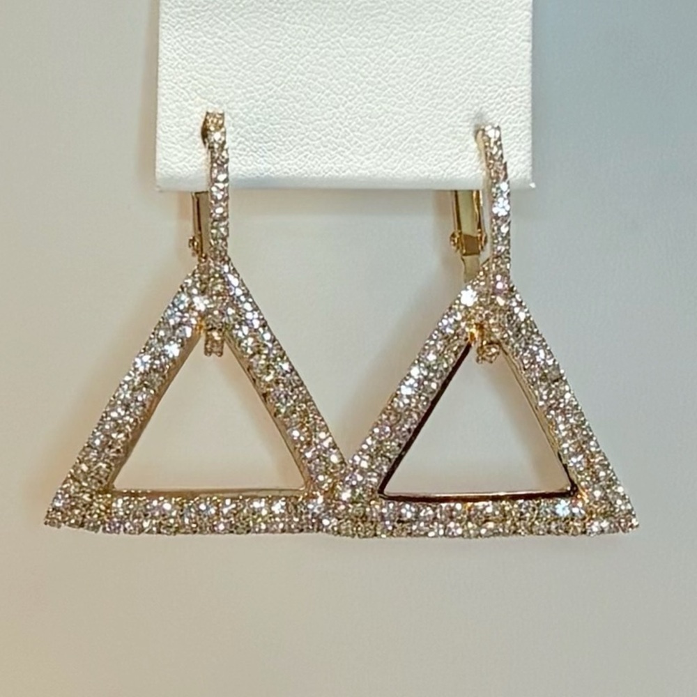 NWT Small Triangle Rhinestone Statement Earrings | Hypoallergenic | Gold Tone